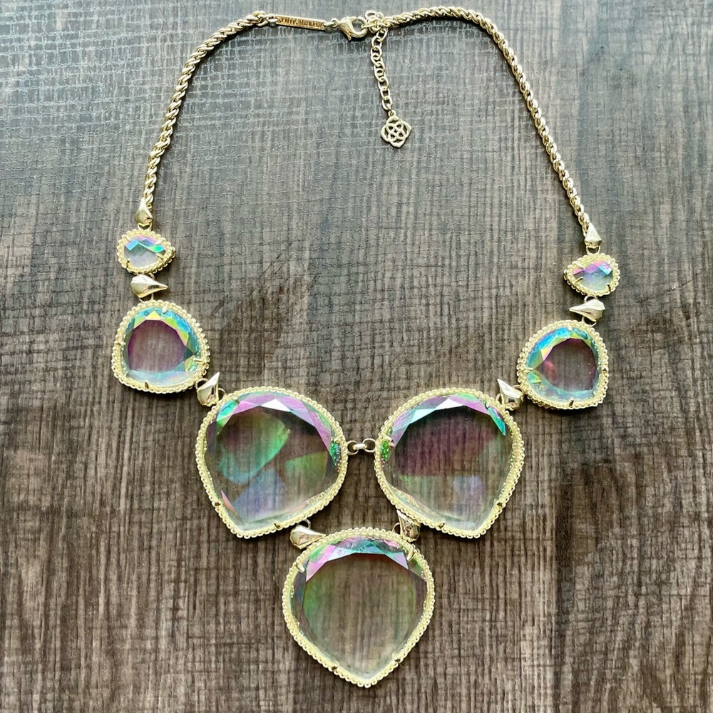Kendra Scott Rebecca Bib Necklace Clear Iridescent & Gold